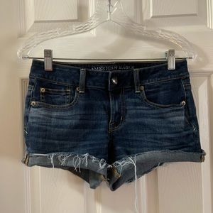 AEO Dark Wash Super Stretch Shortie Shorts 4